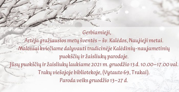 Maloniai kviečiame dalyvauti tradicinėje Kalėdinių-naujametinių puokščių parodoje!