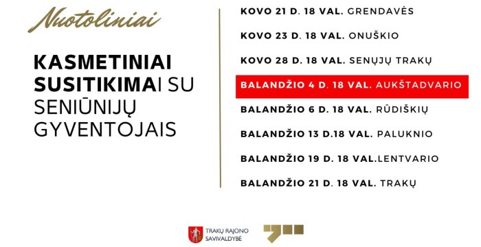 Balandžio 4 d. – nuotolinis susitikimas su Aukštadvario seniūnijos gyventojais 