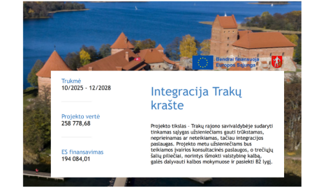Pradedamas įgyvendinti projektas „Integracija Trakų krašte“